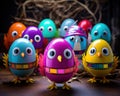 These cute Easter chick egg robots are colorful. Royalty Free Stock Photo