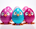 These cute Easter chick egg robots are colorful. Royalty Free Stock Photo