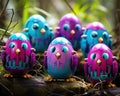 These cute Easter chick egg robots are colorful. Royalty Free Stock Photo