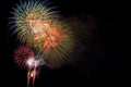 Fireworks Bursting in Night Sky with Copyspace Royalty Free Stock Photo