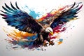 Image of colorful flying eagle on white background. Birds. Wildlife Animals. Illustration, Generative AI