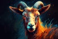 Image of colorful goat head on white background. Farm animal. illustration, generative AI