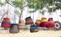 Image of colorful hand-woven  bags Royalty Free Stock Photo