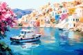 The colorful harbors of Symi greek landscape background