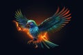 Image of colorful parrot spreading wings on black background. Birds. Wildlife Animals. Illustration, Generative AI Royalty Free Stock Photo