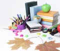 Image of colorful school supplies on white background Royalty Free Stock Photo