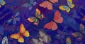 Image of colourful butterflies over plants