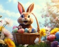 Colourful Cute Easter Bunny in a Basket.