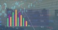 Image of colourful graph over charts and data processing on grey background Royalty Free Stock Photo