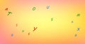 Image of colourful letters moving over soft orange and yellow background Royalty Free Stock Photo