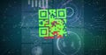 Image of colourful qr codes over communication network and data processing charts on interface Royalty Free Stock Photo