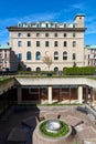 Image of Columbia University`s Casa Italiana, with the sunken garden in Ancel Plaza in the foreground Royalty Free Stock Photo