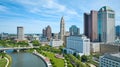 Columbus Ohio downtown aerial with major skyscraper buildings Scioto River and bridge Royalty Free Stock Photo