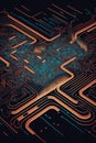 Image of computer circuit board and red light trails on dark background Royalty Free Stock Photo