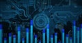 Image of computer circuit board, world map and data processing Royalty Free Stock Photo