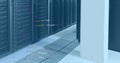 Image of computer language over data server racks Royalty Free Stock Photo