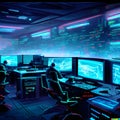 Image of computer room with gamer playing video games. gaming, technology and entertainment concept AI generated