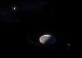 Artwork of Haumea ellipsoidal dwarf planet with rings in the Kuiper belt and its moons HiÃÂ»iaka and Namaka