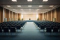 An image of a conference room with empty rows of chairs, ready for a meeting or event, Konferenz Saal, AI Generated Royalty Free Stock Photo