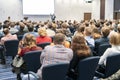 Image of a conference that takes place in a large conference room, workshop for young professionals, training in a large conferenc