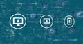 Image of connected media icons over network of connections and data processing on interface Royalty Free Stock Photo