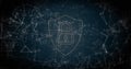 Image of connections, data and digital shield with padlock on black background Royalty Free Stock Photo