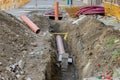 Construction site, laying pipes in the street