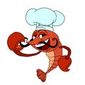 This image contains a picture of a lobster chef in vector form which is funny and interesting