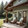 Craftsman home in pacific northwest with large veranda chairs and sunny sky Royalty Free Stock Photo