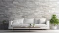 Cozy white sofa against marble stone wall. Interior design of modern living room.ai generative Royalty Free Stock Photo