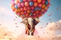 An elephant being lifted by balloons. ai generative