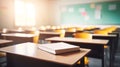 Empty defocused university classroom. Blurred school class without students with empty chairs and tables. business conference room Royalty Free Stock Photo