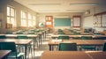 Empty defocused university classroom. Blurred school class without students with empty chairs and tables. business conference room Royalty Free Stock Photo