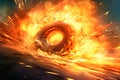 Flame and smoke from burnt tires, concept art of drifting wheels, high speed wheel on fire. ai generative