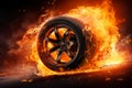 Flame and smoke from burnt tires, concept art of drifting wheels, high speed wheel on fire. ai generative
