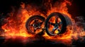 Flame and smoke from burnt tires, concept art of drifting wheels, high speed wheel on fire. ai generative