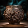 Image created from AI, jade water jar carved with a Chinese dragon Royalty Free Stock Photo