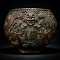 Image created from AI, jade water jar carved with a Chinese dragon pattern Royalty Free Stock Photo