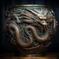 Image created with AI, jade water jar carved with Chinese dragon pattern. Royalty Free Stock Photo