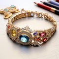 Image created from AI, Picture of a bangle jewelry design with colorful gemstones
