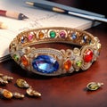 Image created from AI, Picture of a bangle jewelry design with colorful gemstones such as rubies, sapphires. Royalty Free Stock Photo