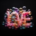 Image created from AI, Picture of clear balloons, glass balls There are letters of the word love inside,