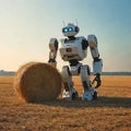 Robot collects hay in the field,implementation of robots in modern life