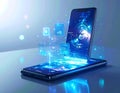 Futuristic Smartphone with Artificial Intelligence and Holographic Digital Interface, Advanced Mobile Technology Concept Royalty Free Stock Photo