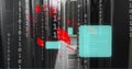 Image of credit cards, binary coding and data processing over computer servers Royalty Free Stock Photo