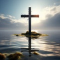 image of a cross incorporated into a tranquil seascape trending on artstation