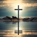 image of a cross incorporated into a tranquil seascape trending on artstation