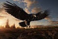 Image of a crow flying in the forest, Bird, Wildlife Animals., Generative AI, Illustration