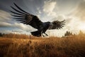 Image of a crow flying in the forest, Bird, Wildlife Animals., Generative AI, Illustration Royalty Free Stock Photo