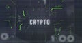 Image of crypto text and binary codes with circuit board pattern over data serve room Royalty Free Stock Photo